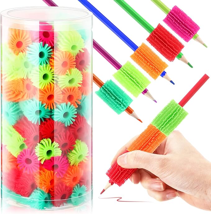 Chivao 100 Pcs Squishy Pencil Soft Grip for Kids Handwriting Grips for Pencils Colorful Cushioned for Adults Kids Drawing Reusable