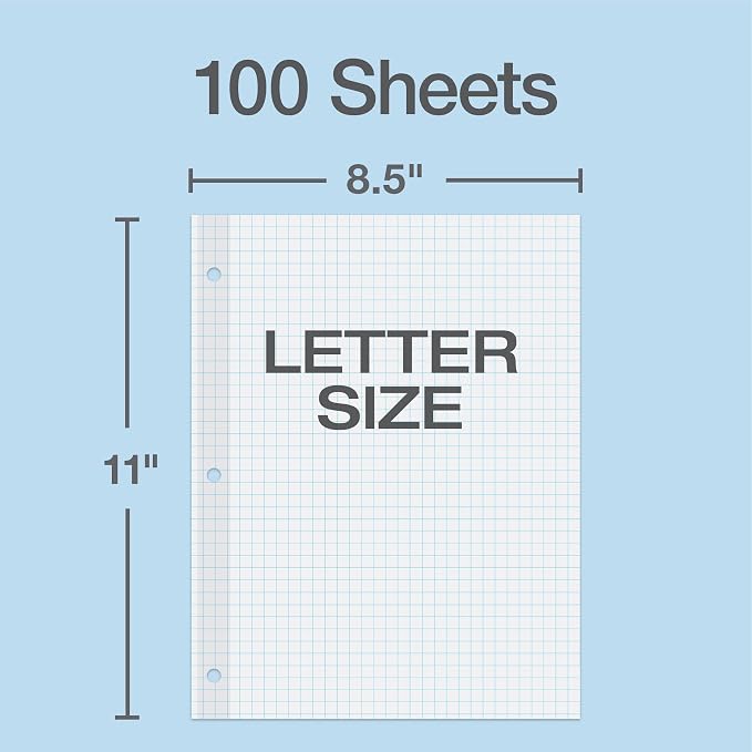 Oxford Graph Paper, 100 Sheets, 4x4 Quad Ruled, Reinforced 3 Hole Punched
