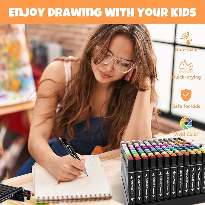 colpart 120 Colors Alcohol Markers Set Dual Tip Art Markers for Kids Marker Pens with Pen Holder and Case for Adult Painting Supplies Perfect for Painting, Coloring Book, Sketching and Drawing