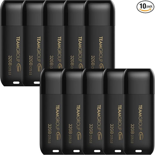 TEAMGROUP C175 32GB 10 Pack USB 3.2 Gen 1 (USB 3.1/3.0) Flash Thumb Drive, External Data Storage Memory Stick Compatible with Computer/Laptop Matte Black TC175332GB23