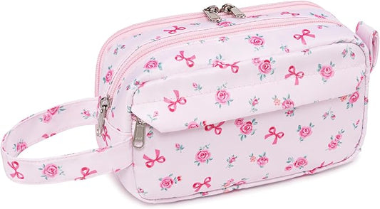 CAMTOP Large Capacity Pencil Case for Boys Girls, Cute Pencil Pouch with Multiple Compartments for Kids, Pencil Box, Pencil Bag for School, Class, Trip (Pink Bow)