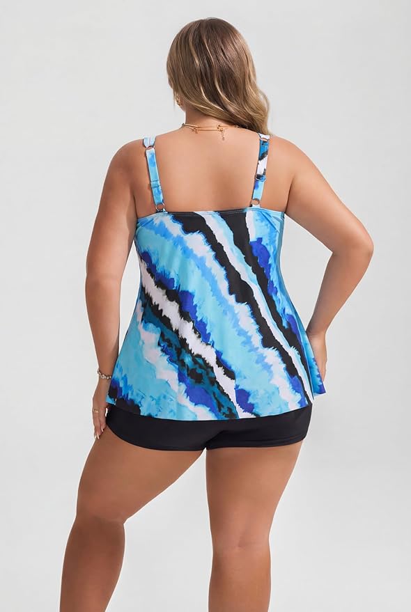 Hanna Nikole Womens Tankini Swimsuits 2 Piece Bathing Suit Flowy Ruffle Tankini Tops with Swim Shorts
