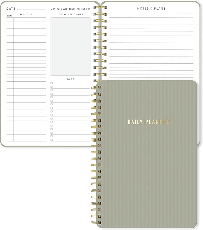 Sweetzer & Orange Daily Planner Notebook – Undated Two-Page Daily Layout with Hourly Schedule, To-Do List, Priorities, and Notes – 6.5" x 9.5" Spiral Bound Productivity Organizer – 160 Pages