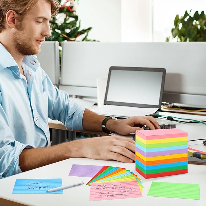 Tecmisse Index Cards 3 x 5 Colored, 600 PCS Colorful Flash Index Card, Note cards, Study Cards, Flash Cards for Studying, Taking Notes, To Do List, 10 Colors