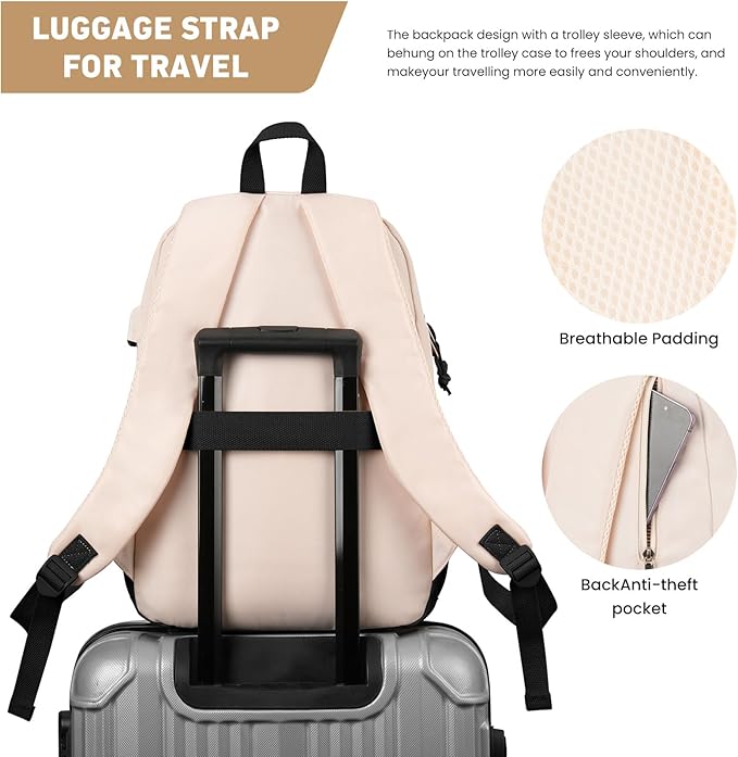 KROSIAS School Backpack for Teens Girls, Cute Student Bookbag Large 15.6 Inch Laptop Bag Aesthetic College Backpacks for Women High School Travel (Black Beige)