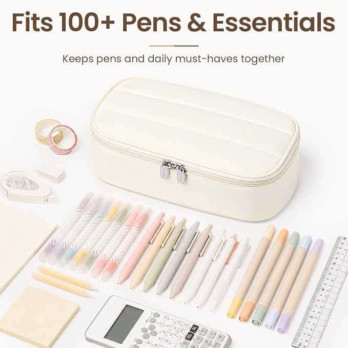 Sooez Cute Pencil Case, Soft Puffers Pencil Pouch, Large Pen Pencil Bag | Zipper Pen Case, Aesthetic Pen Pouch, Colored Stationery Storage & Organizer, School Supplies for Teen Girl Students, Green