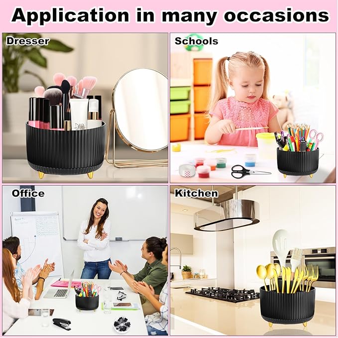 Gawsey Desk Organizers and Accessories Set with 360-Degree Rotating Pen Holder, Tape Dispenser, Stapler, Staple Remover, 1000 Staples, Tape, Clips Set, Ruler, Scissor, Pen (Black)