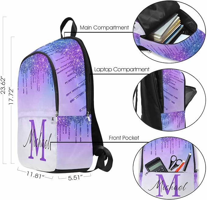 M YESCUSTOM Custom Teen Girls School Backpack, Personalized Name Kids Bookbag for Girls Boys Elementary Middle School Bags Travel Laptop Backpack Casual Daypacks