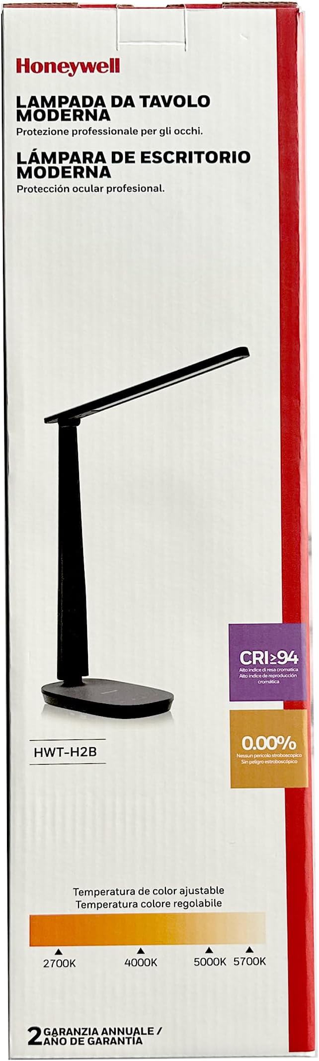Honeywell LED Desk Lamp for Home Office, Eye-Caring Dimmable Reading Light with 4 Color Modes, Touch Control, USB-A & USB-C Charging Ports, Adjustable Head, Timer for Bedroom & Small Desks