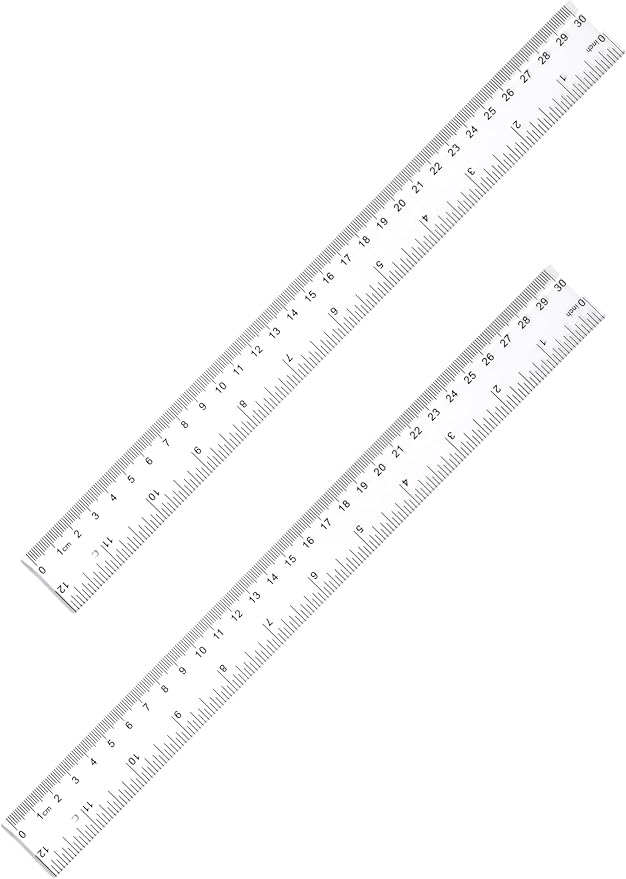 Ruler 12 Inch, 2 Pack Clear Plastic Rulers with Inches and Metric, Shatterproof Transparent Straight Edge for School Office, Easy-to-Read mm cm Markings