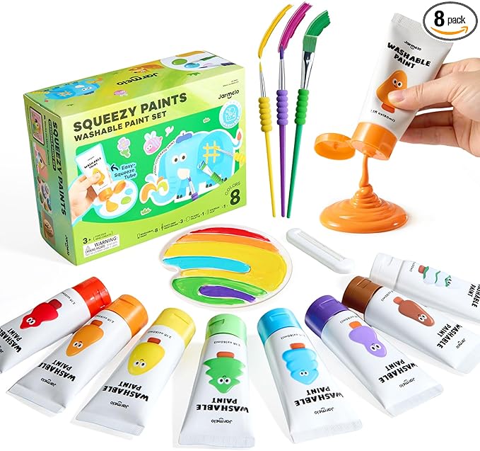 Jar Melo Washable Tempera Paint for Kids Age 4-6, Non-Toxic Toddler Painting Set, Tempera Paints for School Art, Crafts, Finger Paints 8 Colors