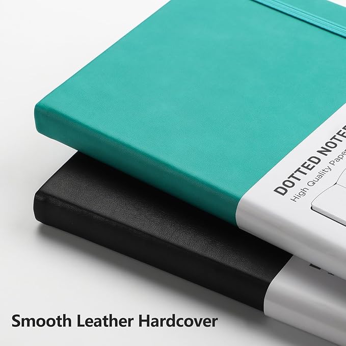 RETTACY Dotted Journal Notebook, 256 Pages, A5 Medium Size (5.7'' × 8.3''), Leather Hardcover, 120 GSM Thick Paper, for Journaling, Planning, Tracking (Cyan)