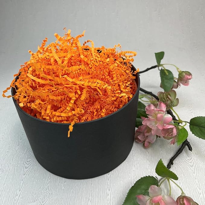 1LB Crinkle Cut Paper Shred Filler, Paper Shreds for Basket Fillers, Birthday, Gift Wrapping, Anniversary, Wedding, Halloween, Thanksgiving, Christmas Gift Decor Party Filler (Fluorescent Orange)