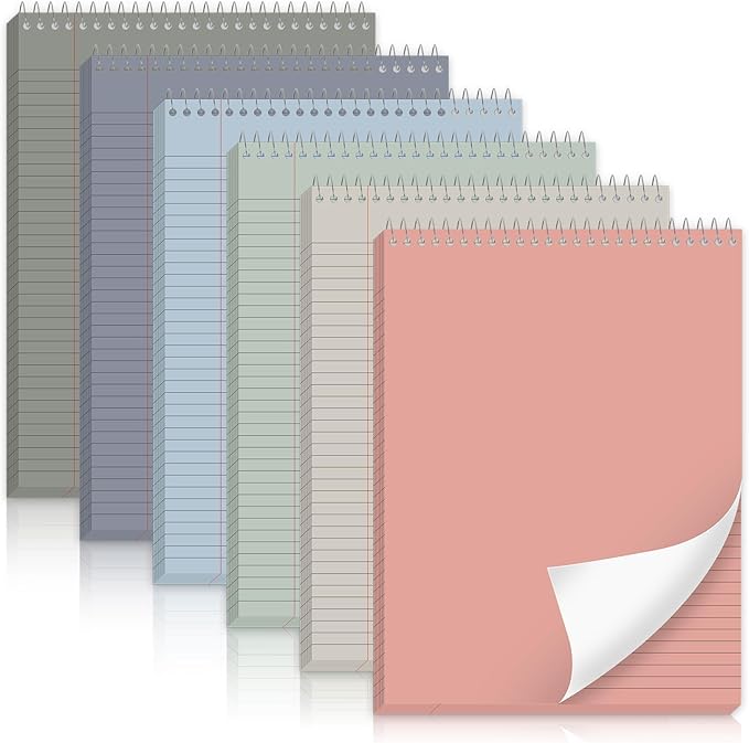 gisgfim 6 Pcs Neutral Top Bound Spiral Notebooks 8.5" x 11" College Ruled Aesthetic Legal Pad Steno Pads Colored Paper Assorted Covers Wirebound Notepad for Writing School Office Supplies