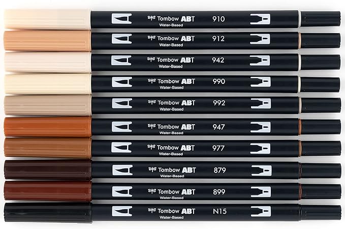 Tombow 56170 Dual Brush Pen Art Markers, Portrait, 10-Pack. Blendable, Brush and Fine Tip Markers