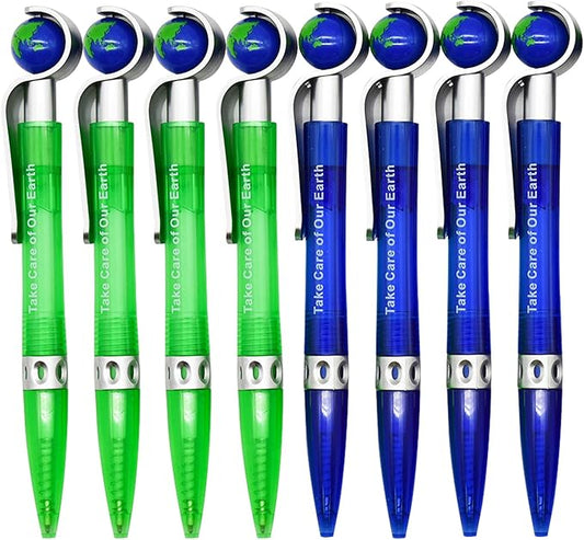 Maydahui 12 Pcs Cute Earth Globe Spinning Pens Retractable Tellurion Ballpoint Pen Black Ink Novelty for Earth Day Office Supplies Desk Decor