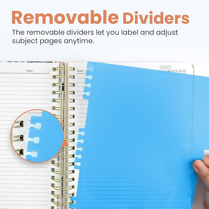 Large Spiral Lined Notebooks for Work with Removable Dividers & Tabs, 8.5"x11" Pretty Hardcover 5 Subject Notebook Journal for Women, College Ruled, Perfect for Study & Office Organization, 280 Pages,Mushrooms Grove