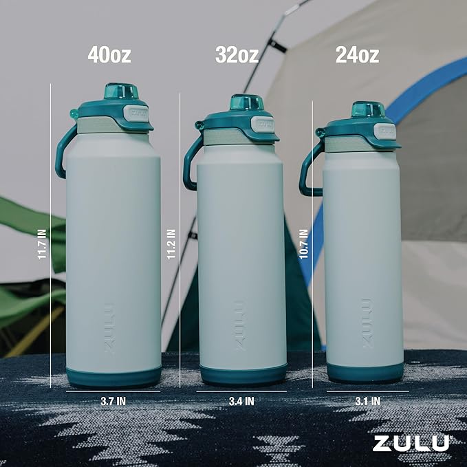 ZULU Powerfill Pro 40oz Stainless Steel Water Bottle with Quick Fill Lid, Triple Walled Vacuum Insulated Metal, Leak Proof Locking Lid, Sip and Chug, Reusable BPA Free, Evergreen