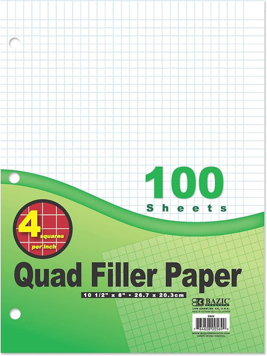 BAZIC Products Graph Paper Loose Leaf, 100 Sheets, Cs/36