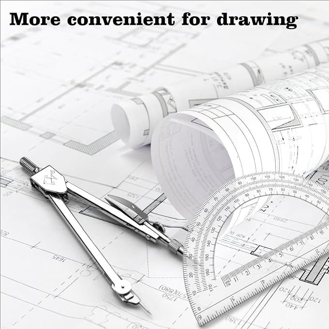 Students Geometry Math Set, Drawing Compass and 6 Inch Transparent Swing arm Protractor 180 Degree Math Protractor (Transparent)