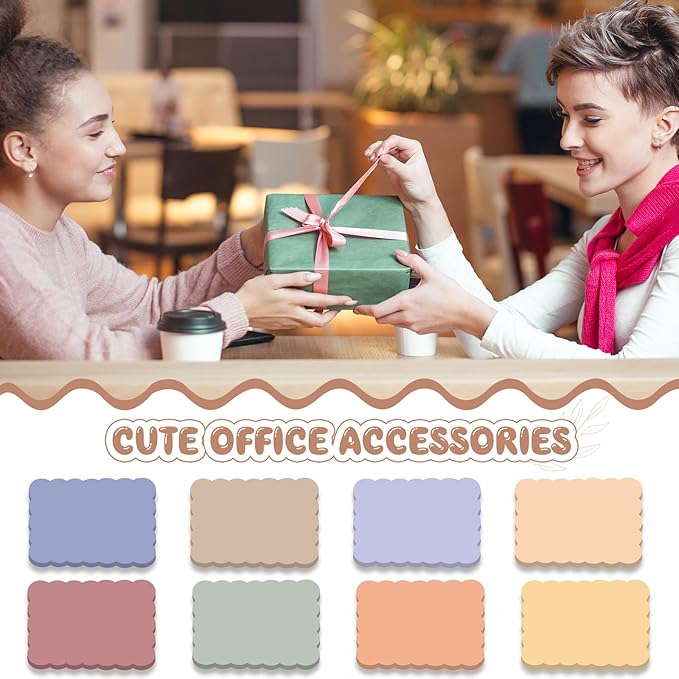 Eaasty 8 Pack Scalloped Aesthetic Sticky Notes Bulk Morandi Colors Cute Wavy Self Sticky Note Pads 3" x 5" Blank Note Pads for Back to School Office Supplies 240 Sheets