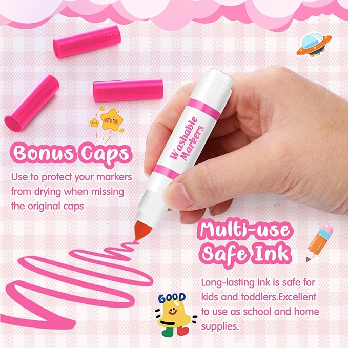 30 Pcs Mini Washable Markers Bulk Broad Line Conical Tip Washable Mark Pen Set Short Coloring Paint Pen for Art Projects Teacher Party Favors Classroom(Pink)