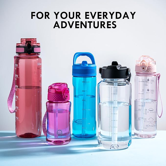 OLDLEY 32 oz Clear Water Bottle with Straw,Tritan BPA-Free, Wide Mouth, Leak Proof - for Gym, Travel, Home, School, Office (Midnight Blue)