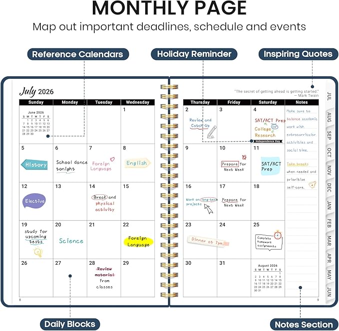 Planner 2026-2027 for Women & Men, Set of 3, Academic Monthly and Weekly Calendar Planner, Jul 2026 - Jun 2027, A5 (6.3" x 8.5"), Teacher Student Planning Book with Tabs, Ideal for Office School Supplies - 3 Navy Blue