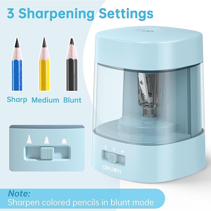 Deli Electric Pencil Sharpener, Automatic Pencil Sharpeners for No.2 Pencils Colored Pencils, USB & Battery Operated Pencil Sharpener for School, Home, Office, Classroom, Blue