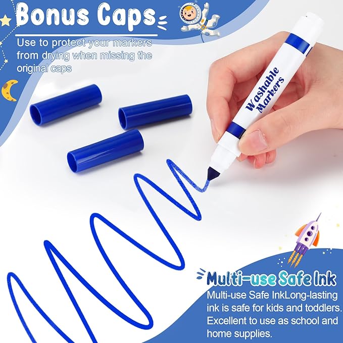 60 Pcs Blue Washable Markers Bulk Coloring Broad Line Markers for Kids Conical Tip Blue drawing pens for Classroom Back to School travel Art baby shower gender reveal Supplies, Ages 6+