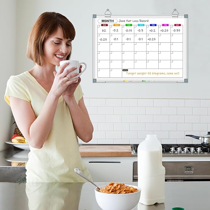 Dry Erase Calendar Whiteboard for Wall, 24" x 18" Magnetic Monthly White Board Calendar with Tray, Hanging Dry Erase Board for Office, Home, School