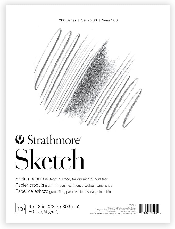 Strathmore 200 Series Sketch Pad, 9x12 inch, 100 Sheets, Tape Bound - Artist Sketchbook for Drawing, Illustration, Art Class Students (Pack of 12)