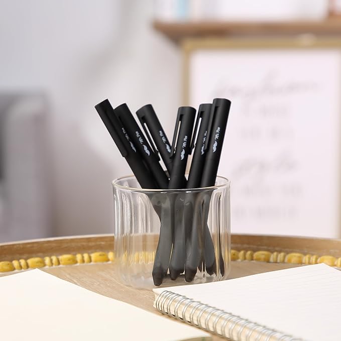 Mr. Pen- Retractable Gel Pens, 6 Pack, Black Ink, Black Barrels, Fine Point 0.5 mm, Fast Dry, Smooth Writing, Cute Pens for Drawing, Writing Planner and School Supplies