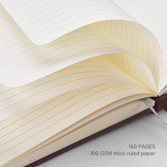 &And Per Se Lined Journal with Pen Set, A5 Leather Hardcover Notebook and Pen, 160 Pages 100GSM Thick Ruled Paper Journal for Writing (Brown)