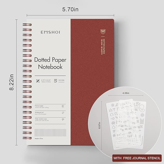 EMSHOI Dotted Journal Spiral Notebook 5.7" x 8.22" - 4 Pack 640 Pages 100gsm Thick Paper, A5 Dot Grid Notebook, Plastic Hardcover Dotted Notebook for Journaling Writing