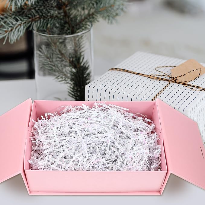 TEHAUX Colorful White Raffia Paper Shred Basket Filler 100g Pack, Crinkle Wrapping Box Filler for Packaging, Decorative Basket Stuffing for Presents and Crafts