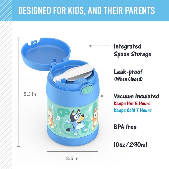 THERMOS FUNTAINER Kids Food Jar with Spoon, 10oz, Bluey (Pack of 6)