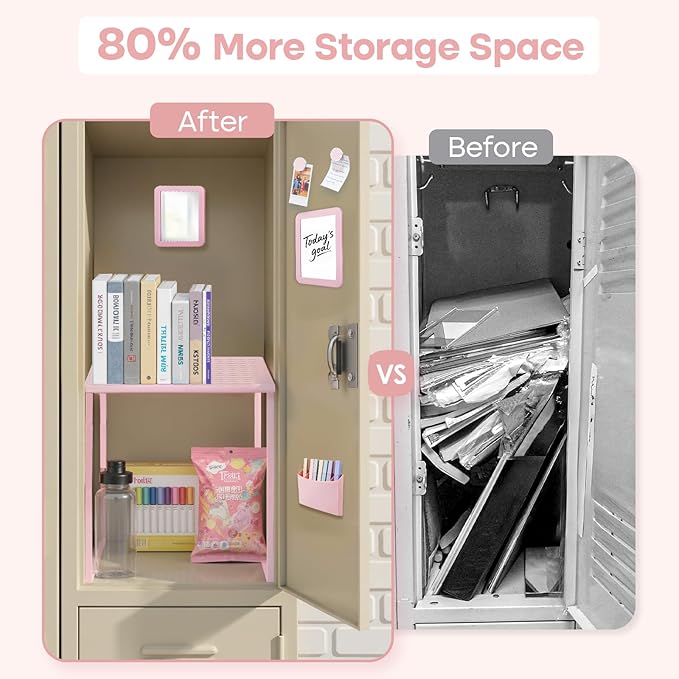 Locker Organizer Accessories Kit for Girls, 8 Pcs Pink Locker Decorations for Middle School, Back to School Preppy Essentials Set