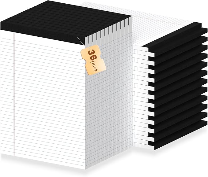 36Packs Legal Pads 8.5 x 11 Inch, 50Sheets/Pack, College Ruled & Perforated White Writing Pads, Pads of Paper 8.5 x 11, Lined Note Pads with Sturdy Backing for Office, Business & School Supplies