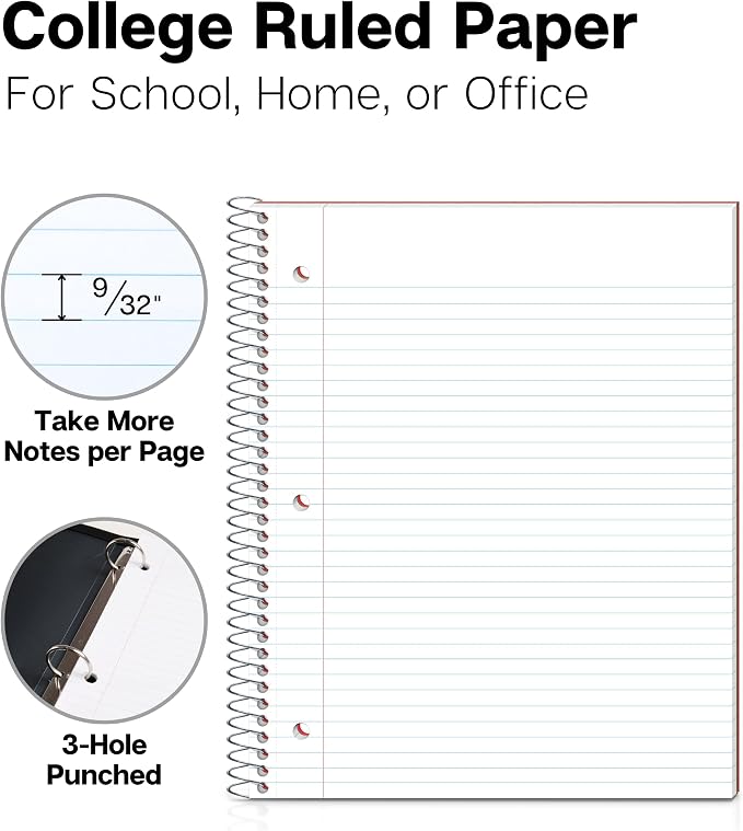 Dunwell 1-Subject College Ruled Spiral Notebook 8.5x11, 100 Sheets, Red