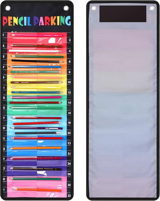 Sabary Pencil Parking Pocket for Classroom,Hanging Pencil Holder Wall Organization Numbered pencils Dispenser with Magnetic Strip Grommets for Back to School Student Essentials(Delicate)