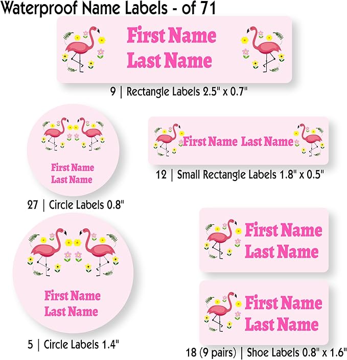 Personalized Kids Name Labels – Waterproof Custom Stickers for Daycare & School, Dishwasher & Laundry Safe (Crane Series - Pink)