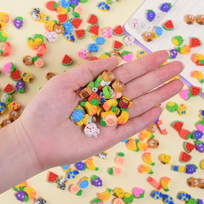 300Pcs Mini Erasers for Kids Bulk, Small Animal Fruit Erasers