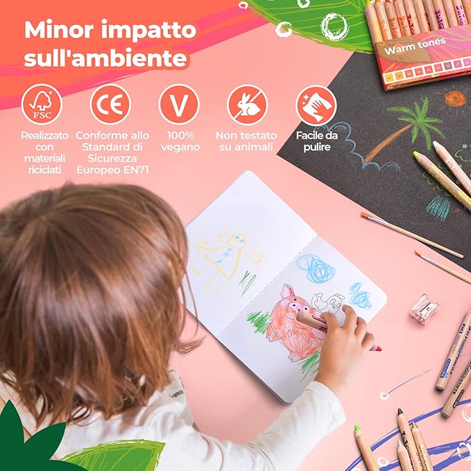 3 In 1 Color Pencil Set for Kids | 48 Colored Pencil for Toddlers. Fat Coloring Pencils with Brush,Sharpener, and Coloring Book | Non-Toxic and Vegan | Perfect for Toddler Art Supplies