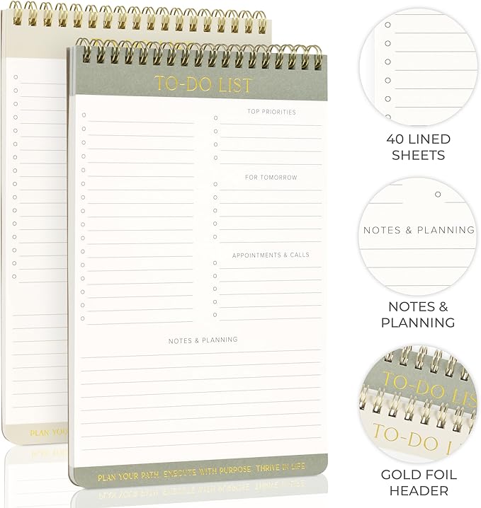 ZICOTO Beautiful To Do List Note Pads Set Of 2 for Easy Daily Planning - The Perfect Work Notepads, Notebooks and Office Desk Supplies For Women - Perfect to Effectively Organize Your Tasks
