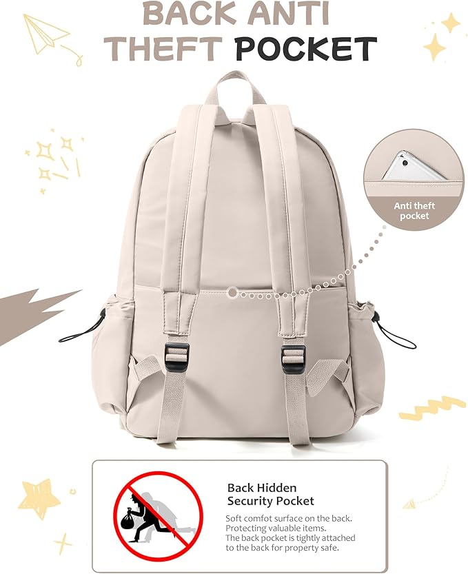 SEAFEW Off White Backpack for Girls Women Waterproof High School Book Bag Cute Backpack for Men Teens Boys, Lightweight Simple Middle School Back Pack Daypack