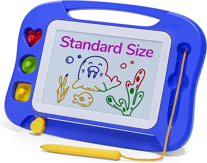 SGILE Toddler Toys for Kids, Magnetic Drawing Board for Birthday Gift, Toys for 1 2 3 Year Old Girls Boys, Etch & Sketch Pad with 3 Stamps, Learning and Educational, Standard 9.8" x 7.1", Blue