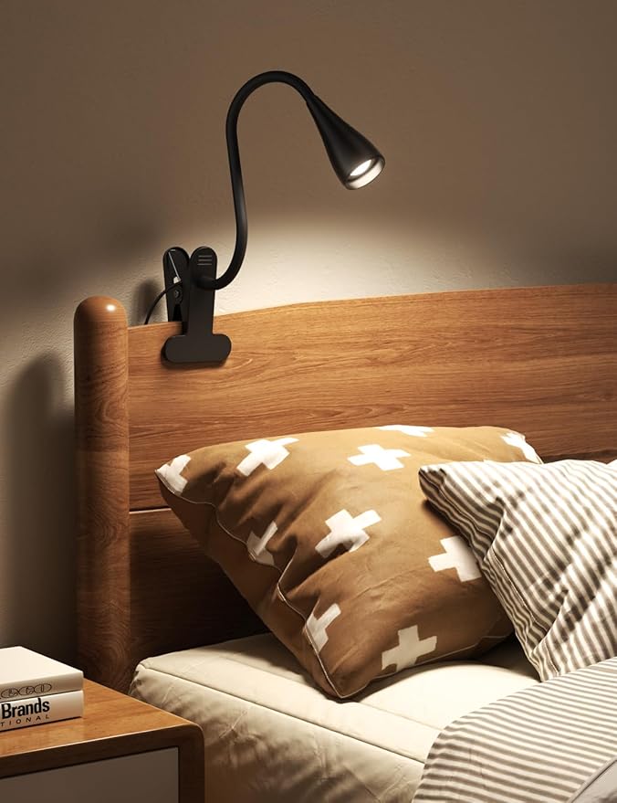 Clip on Light, Desk Lamp with Clamp and Adapter, LED Eye Caring Reading Light for Bed with 3 Colors & 10 Brightness Levels, Clamp Light with Flexible Gooseneck for Bedroom, Office, Dorm