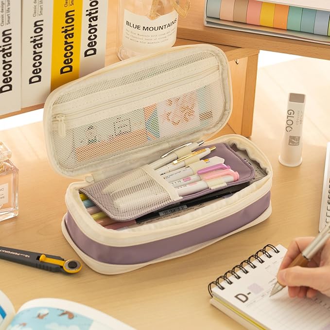 EASTHILL Big Capacity Pencil Case Large Pencil Pouch Stationery Pen Bag for Teen Girls-Purple