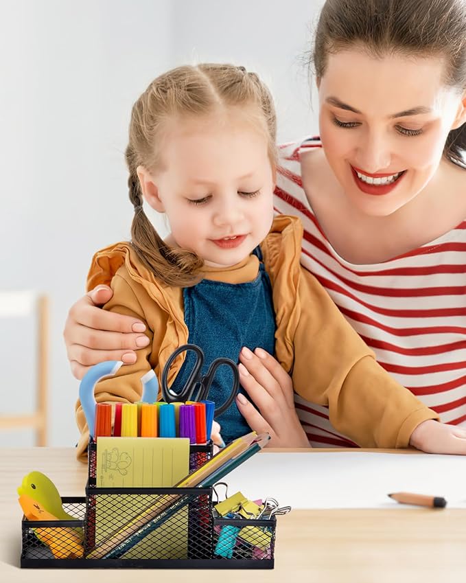 Pen Holder and Desk Organizer, Office Caddy Storage for School Home Office (Black, Medium)